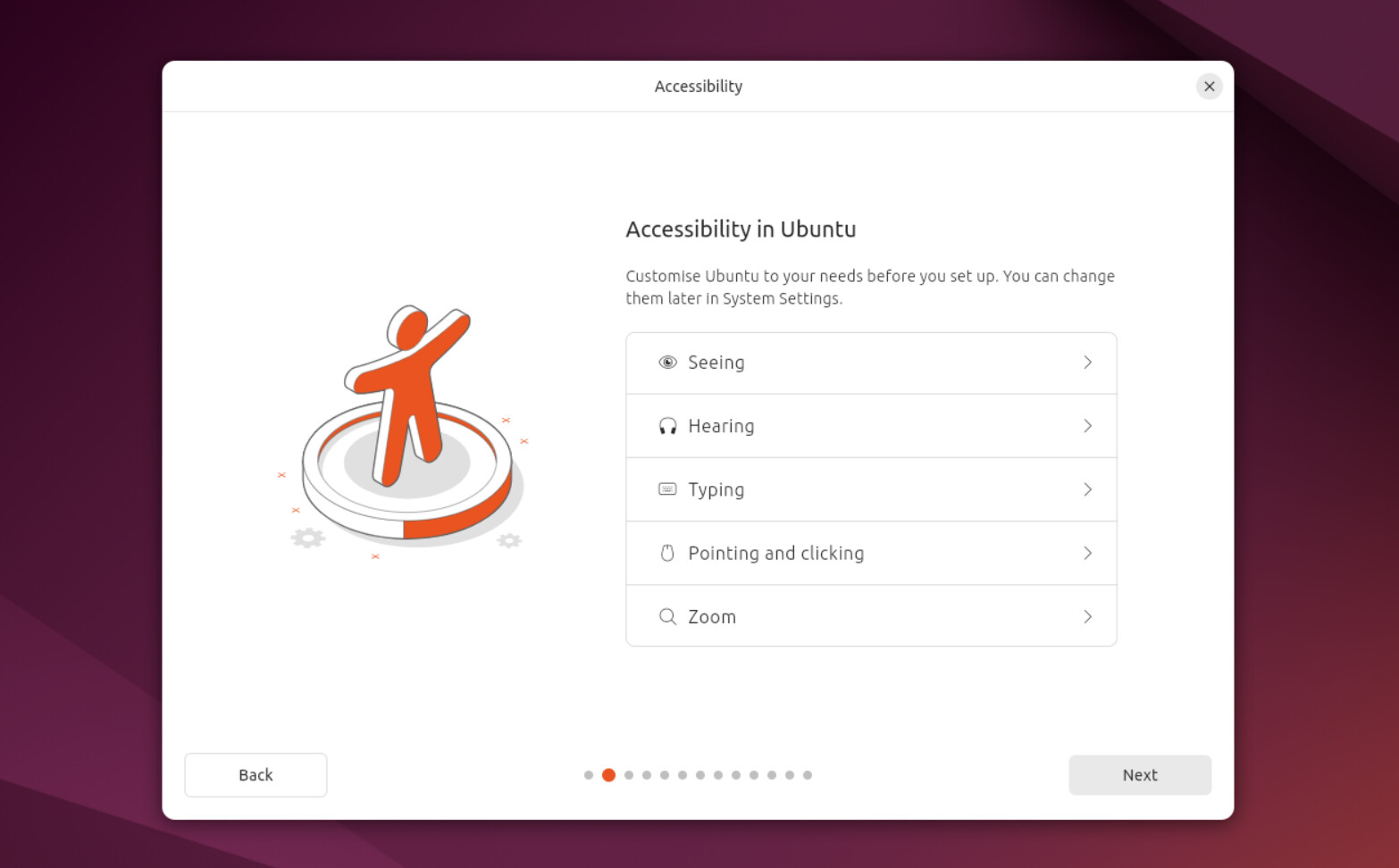 Thiết lập Accessibility khi cài Ubuntu