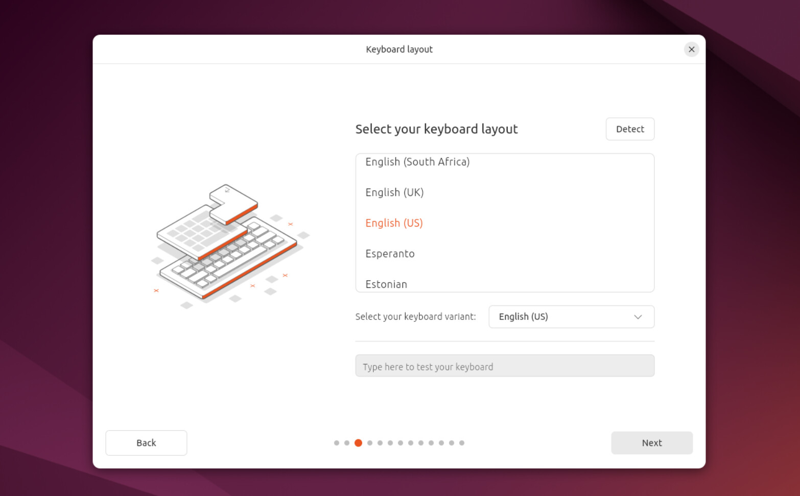 Chọn keyboard layout Ubuntu